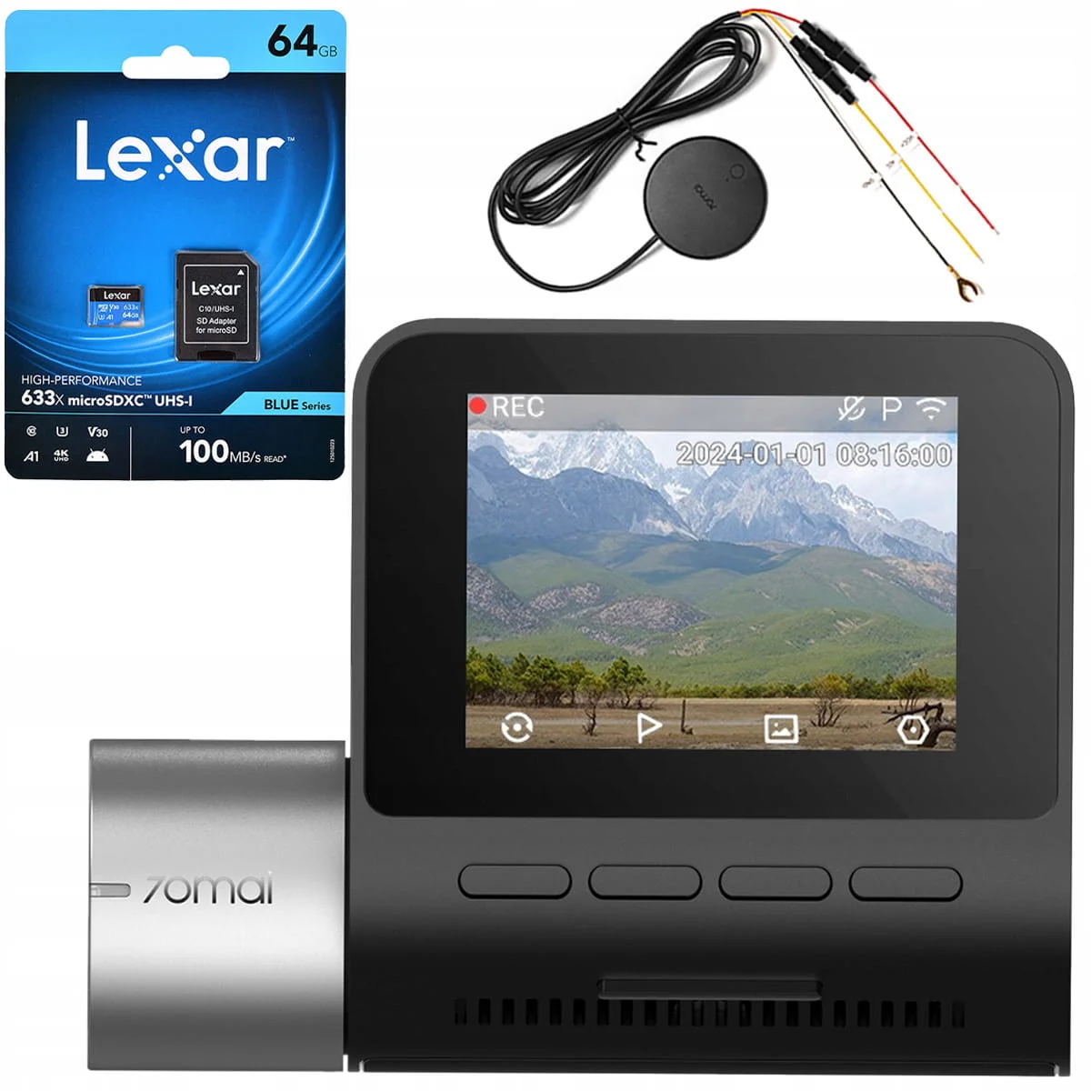 Kamera samochodowa 70mai A510 + UP04 + Lexar microSDXC Blue Plus 64GB