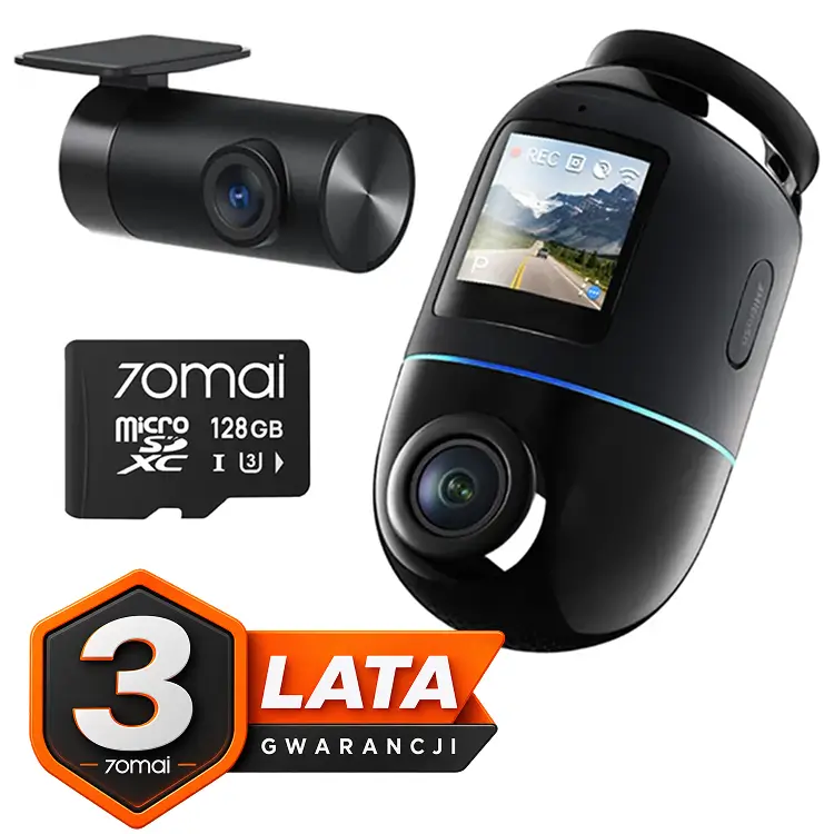 Kamera samochodowa 70mai 4K Omni X800 Czarna + kamera tylna RC14 + karta micro SD 128GB SET